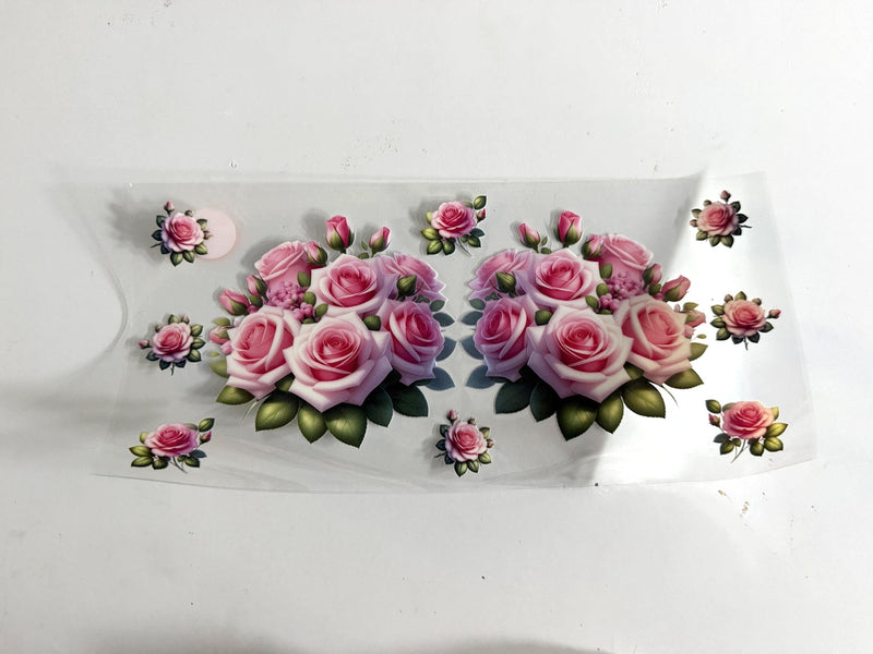 Pink rose floral UV DTF transfer sheet