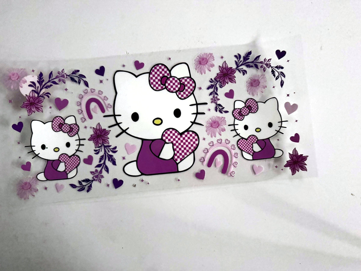 Hello Kitty Checkerboard Hearts UV DTF transfer sheet, upright view