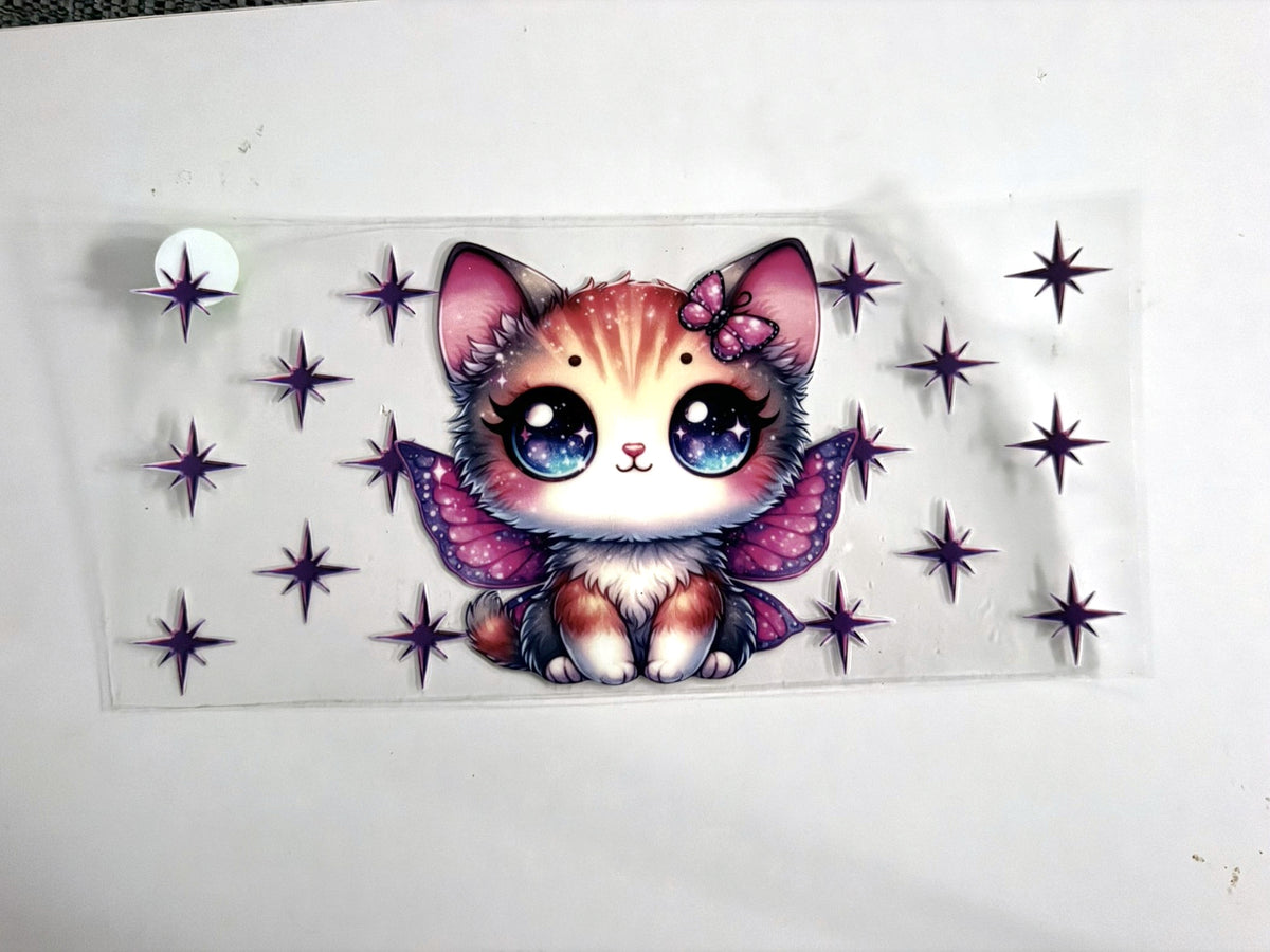 Butterfly-Wing Kitten UV DTF transfer sheet, upright view