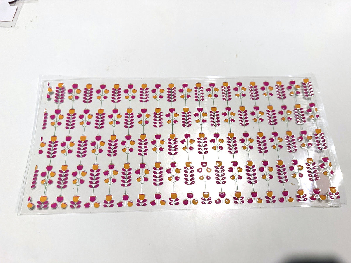 Pink & Orange Folk Floral Pattern UV DTF transfer sheet, upright view