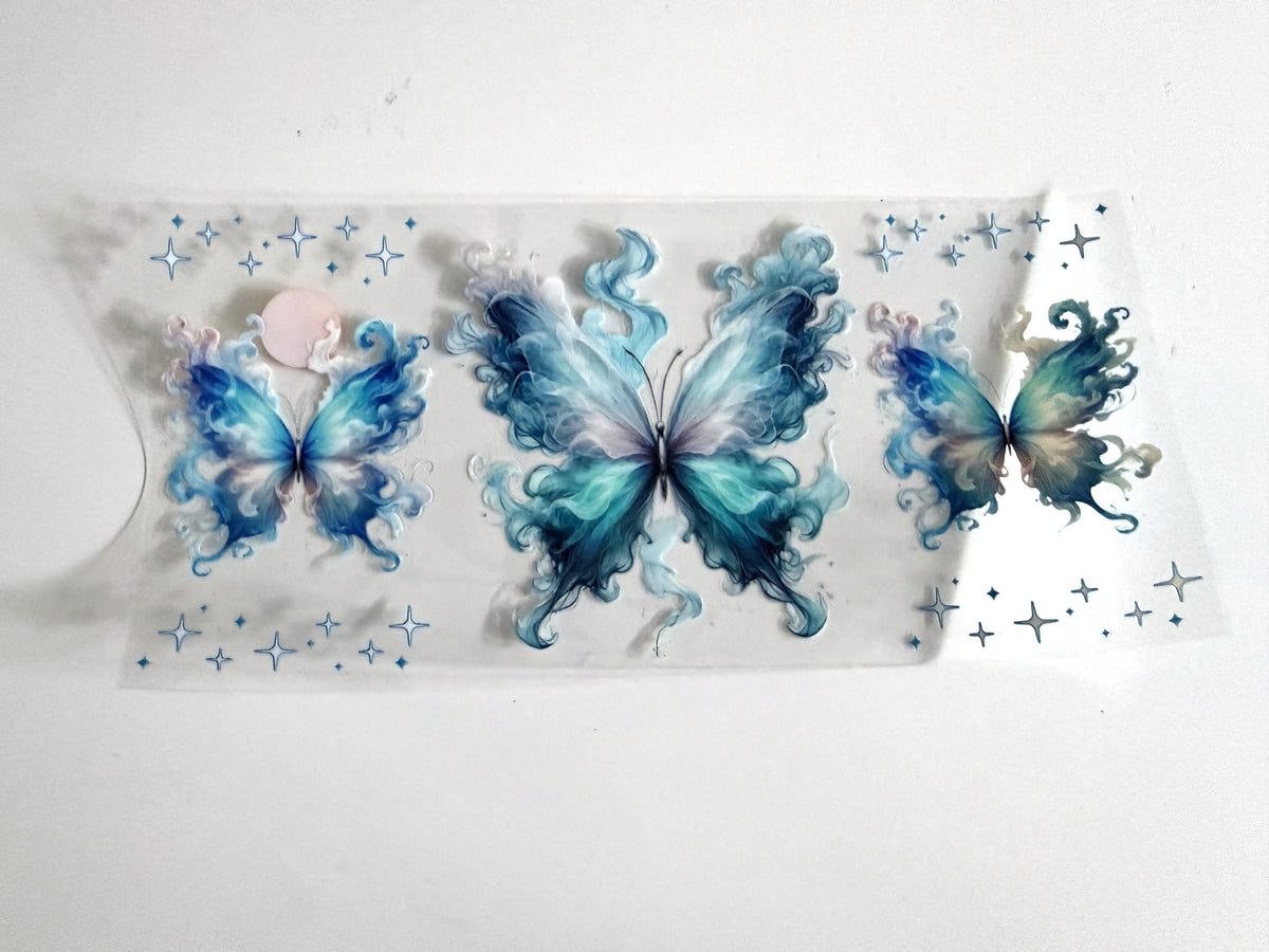 Blue Watercolor Butterflies & Stars UV DTF transfer sheet