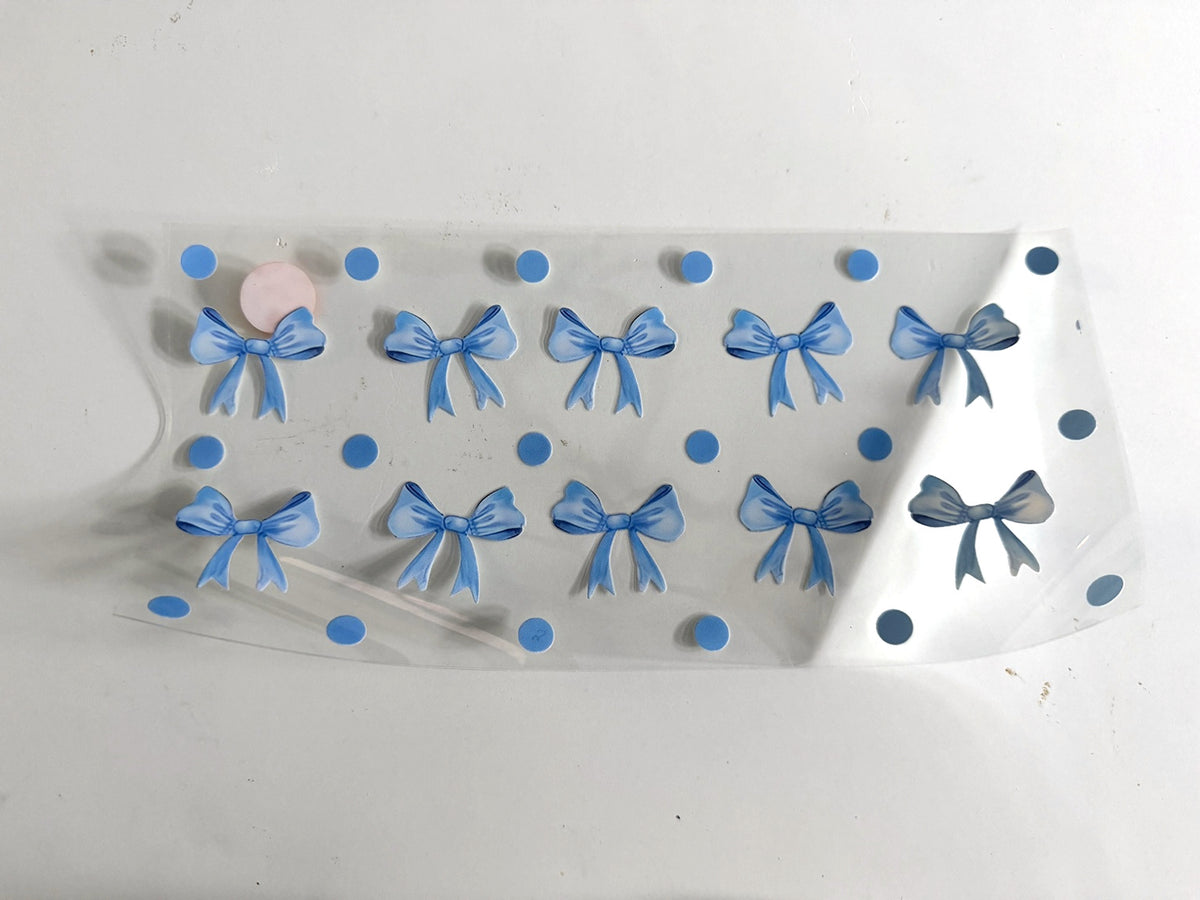Blue Ribbon Bows & Polka Dots UV DTF transfer sheet