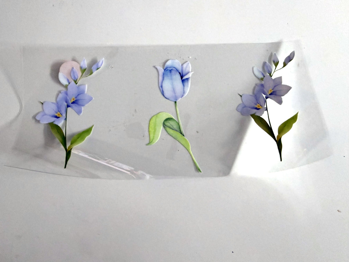 Blue Tulip & Floral Sprigs UV DTF transfer sheet