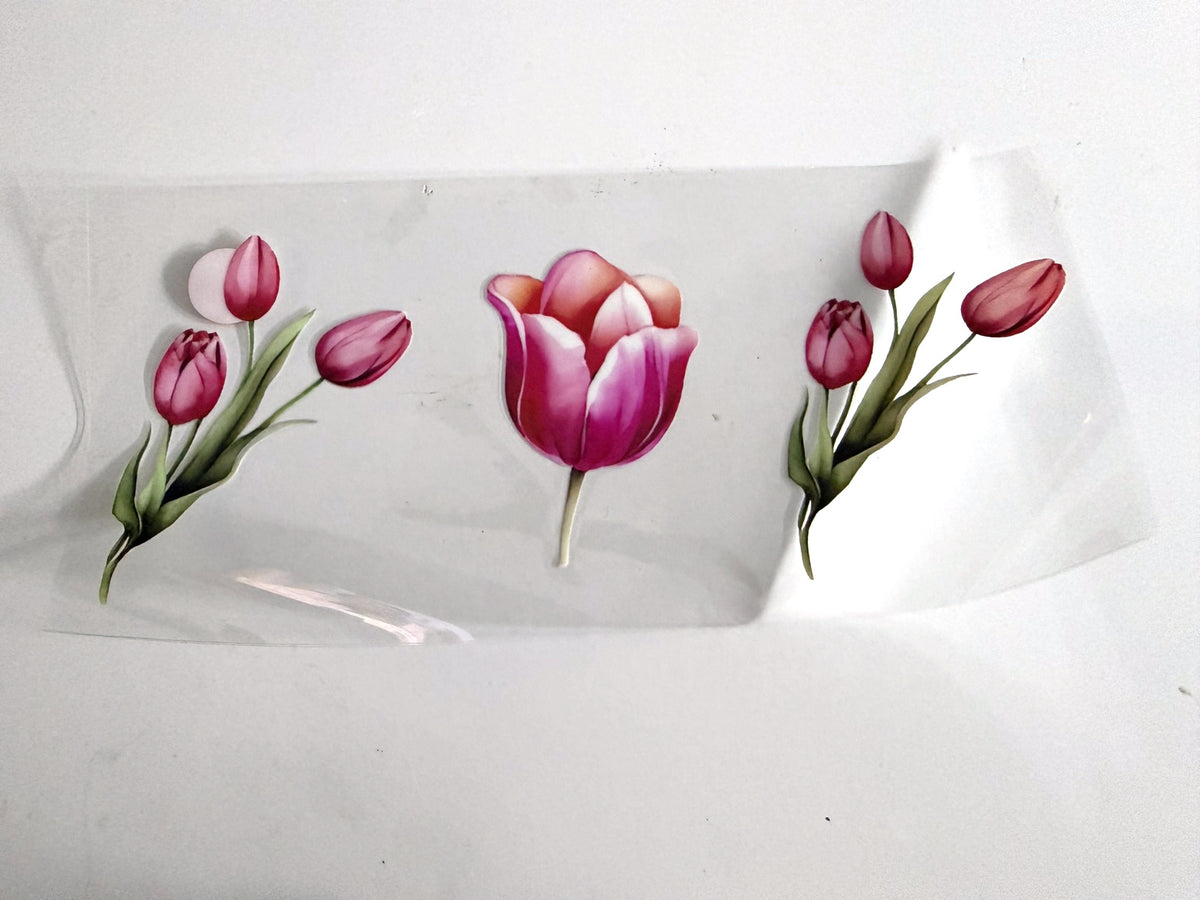 Pink Tulip Trio Arrangements UV DTF transfer sheet