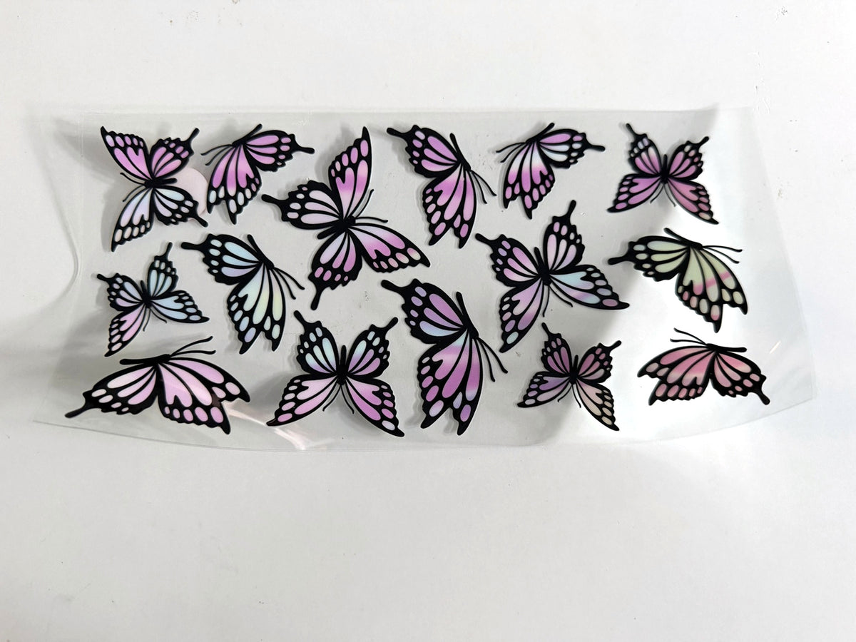 Pastel Butterflies with Black Outlines UV DTF transfer sheet