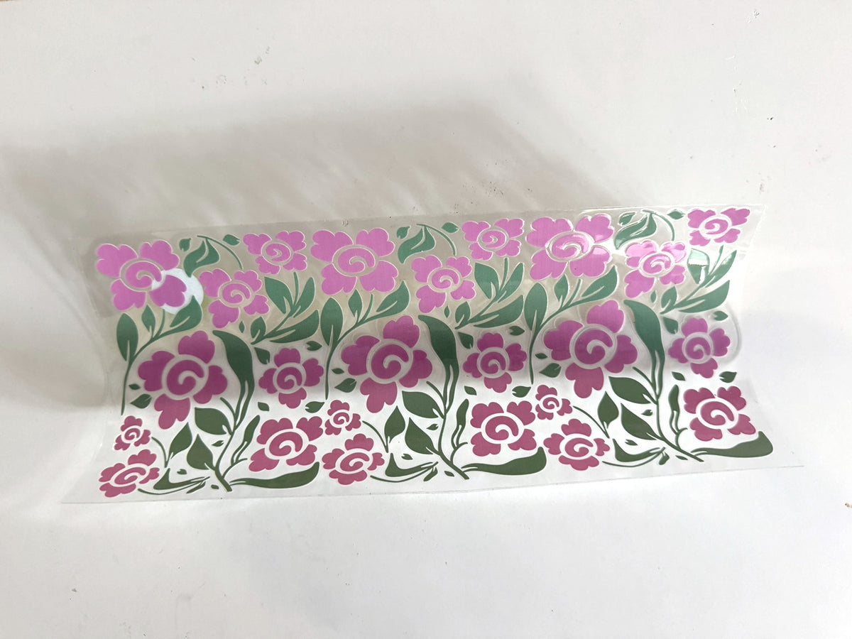 Pink Folk Flowers & Green Vines UV DTF transfer sheet