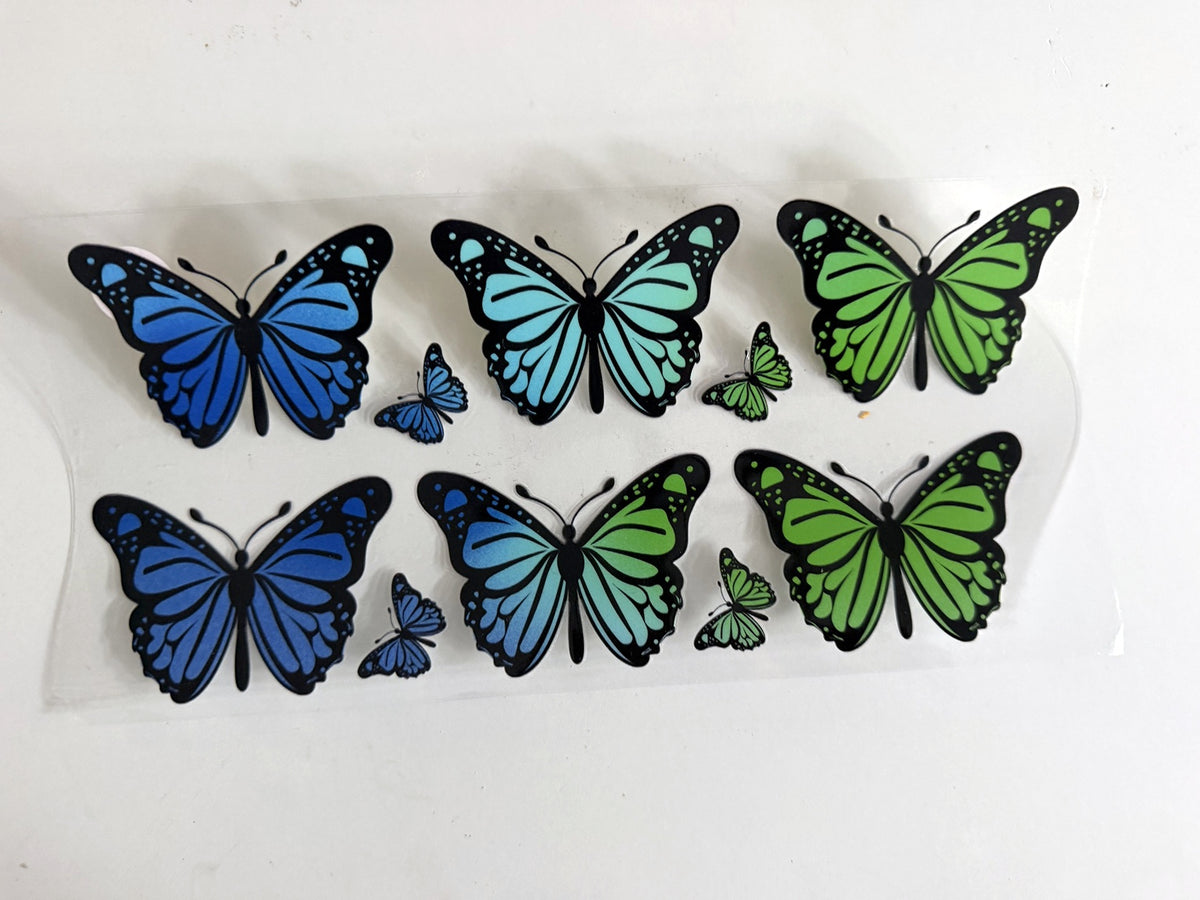 Blue, Mint & Green Butterfly Collection UV DTF transfer sheet