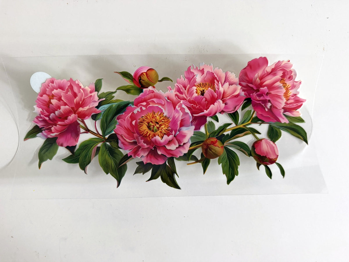 Pink Peony Garden Bouquet UV DTF transfer sheet