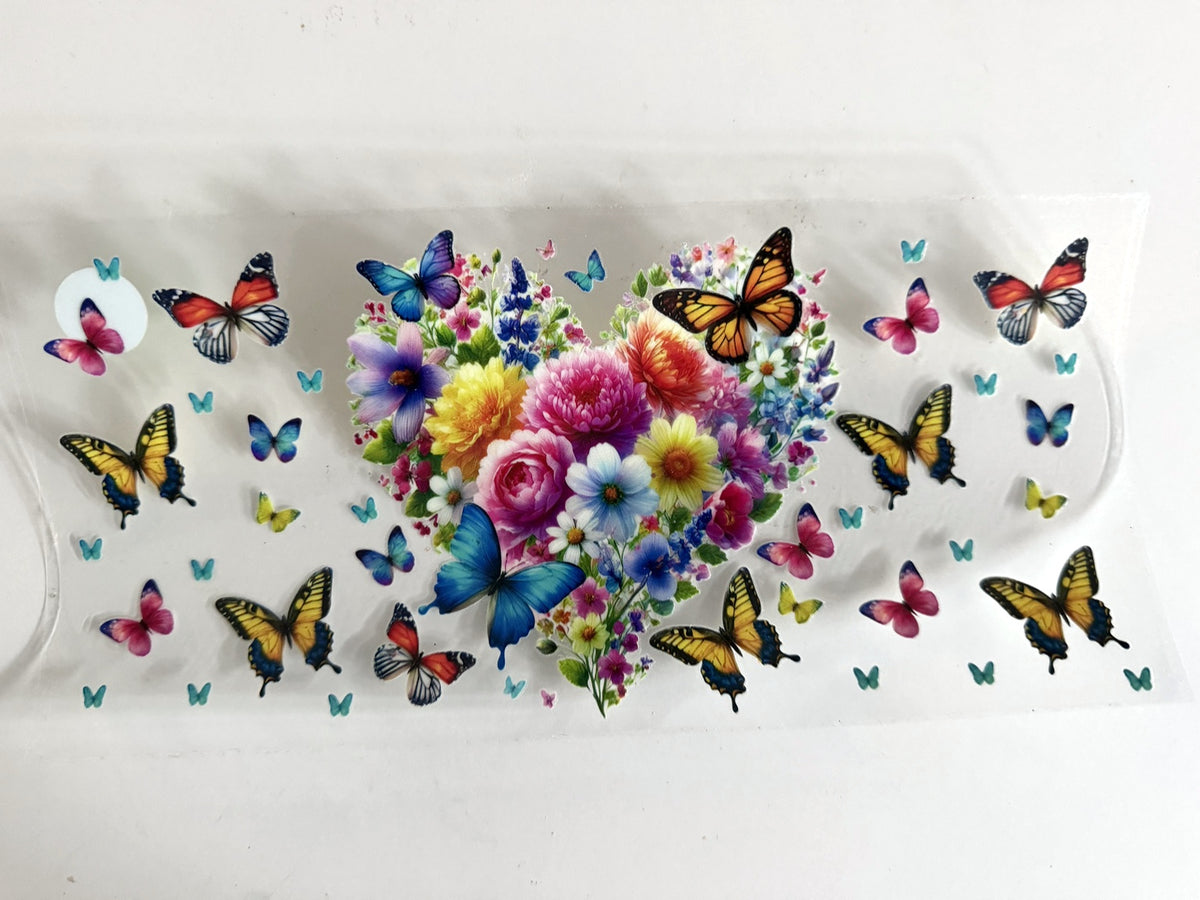 Rainbow Flower Bouquet & Butterflies UV DTF transfer sheet