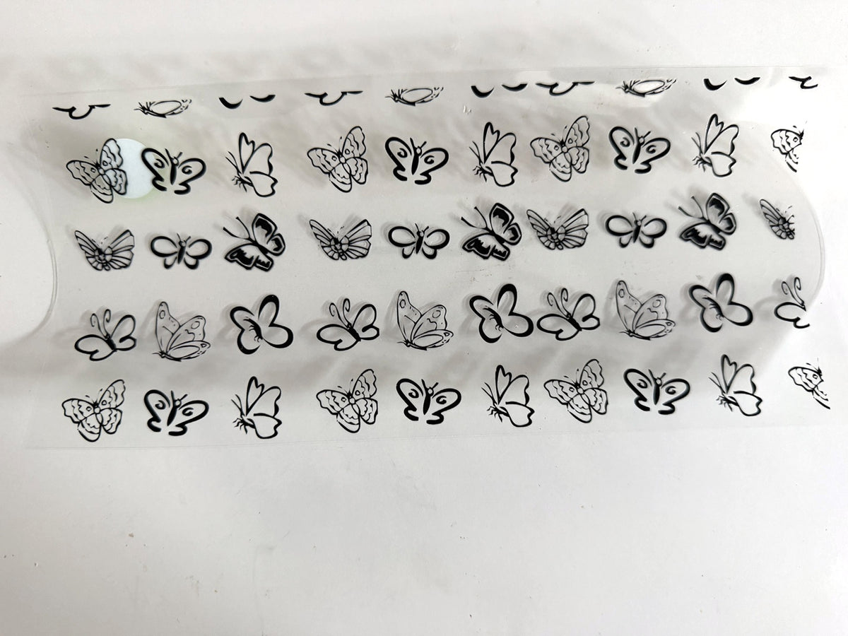 Black Butterfly Outline Pattern UV DTF transfer sheet