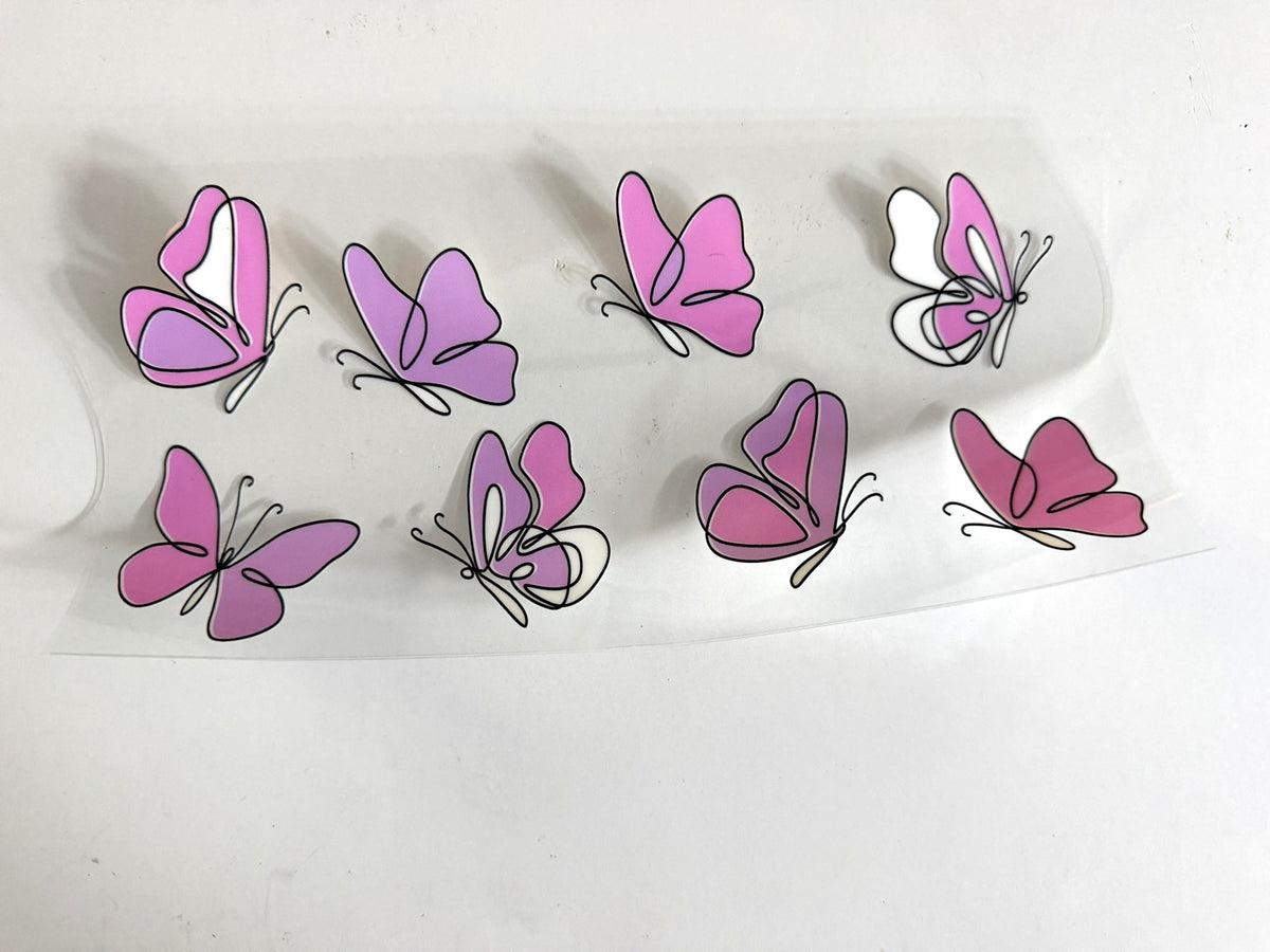 Pink & Lavender Sketch Butterflies UV DTF transfer sheet