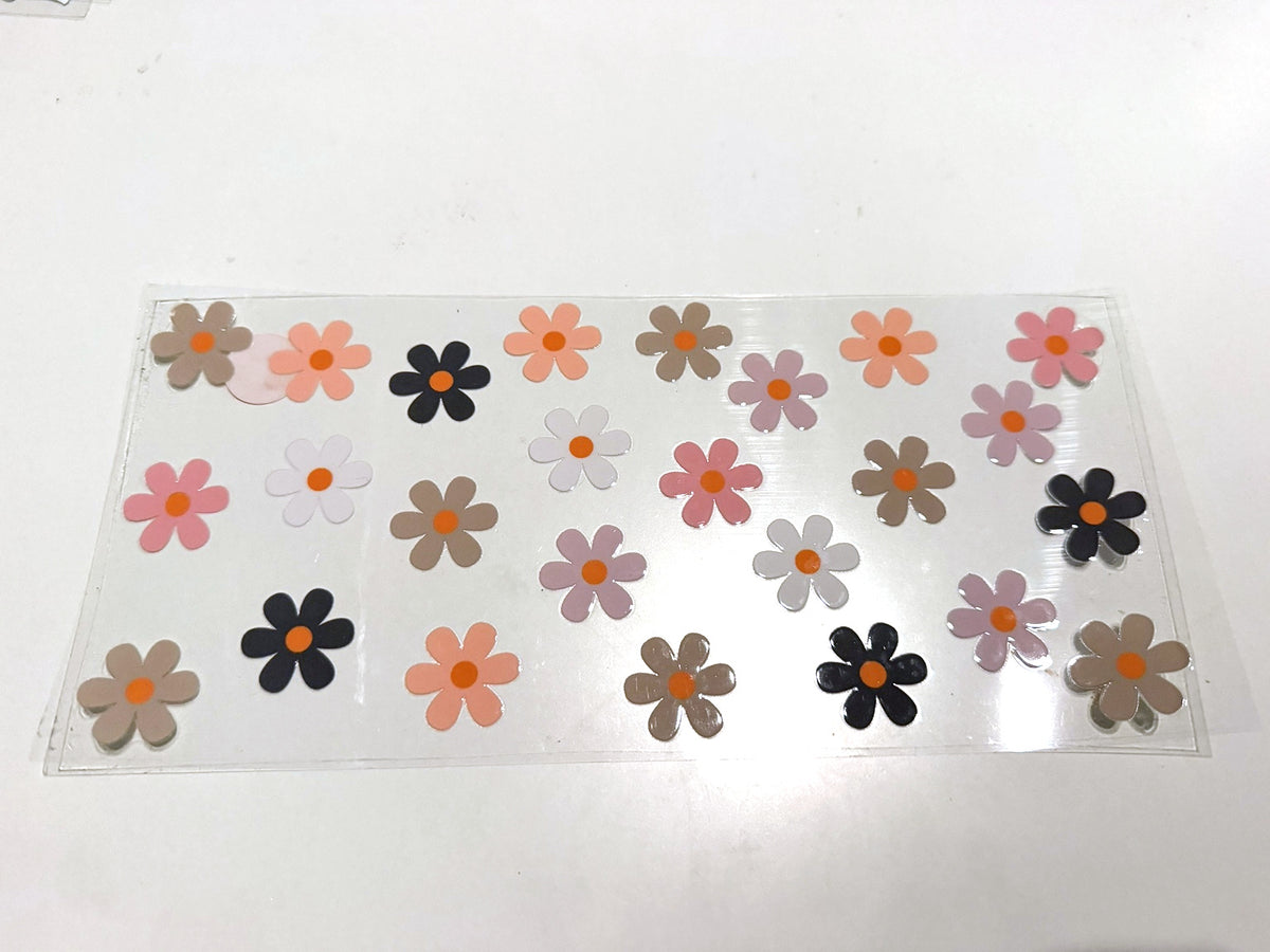 Retro Daisies in Pink & Neutral Colors UV DTF transfer sheet