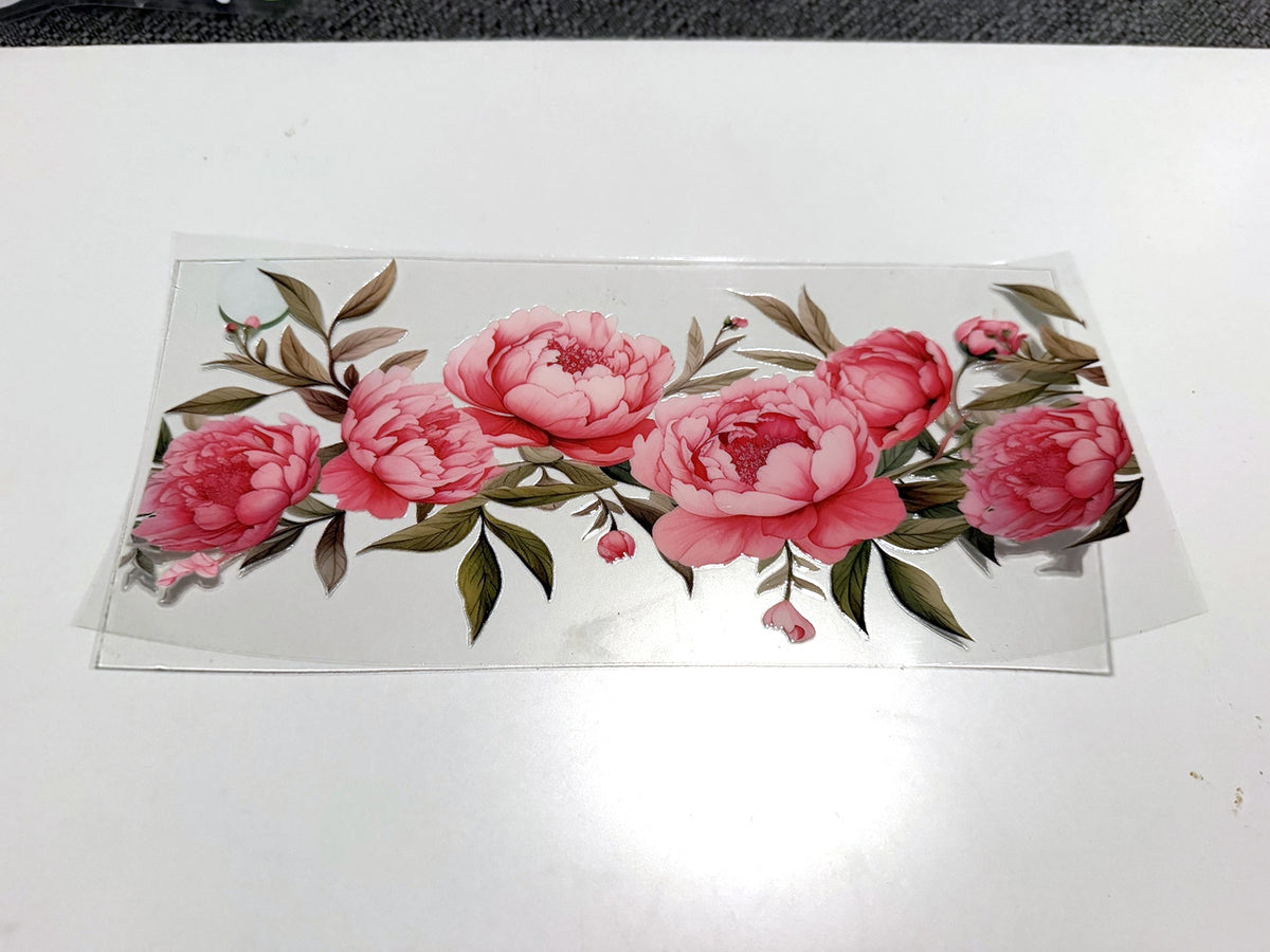 Blush Peony Garland & Olive Leaves UV DTF transfer sheet