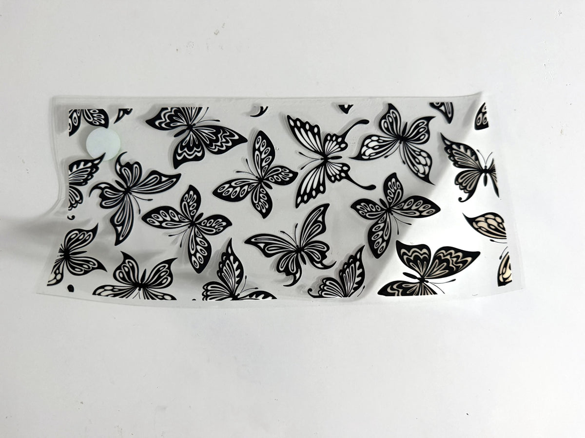 Black Ornamental Butterfly Pattern UV DTF transfer sheet