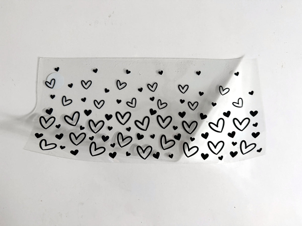 Black Outlined & Solid Hearts UV DTF transfer sheet