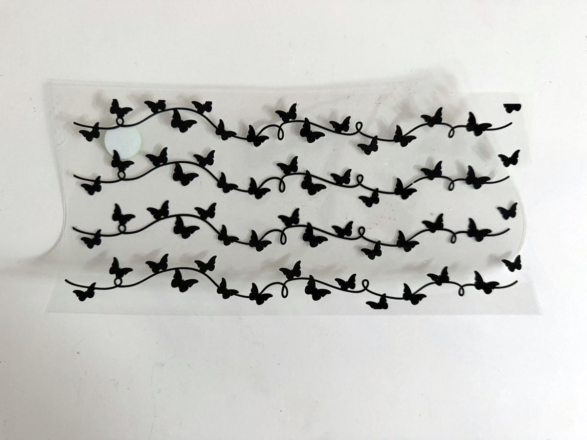 Black Butterfly Vine Borders UV DTF transfer sheet