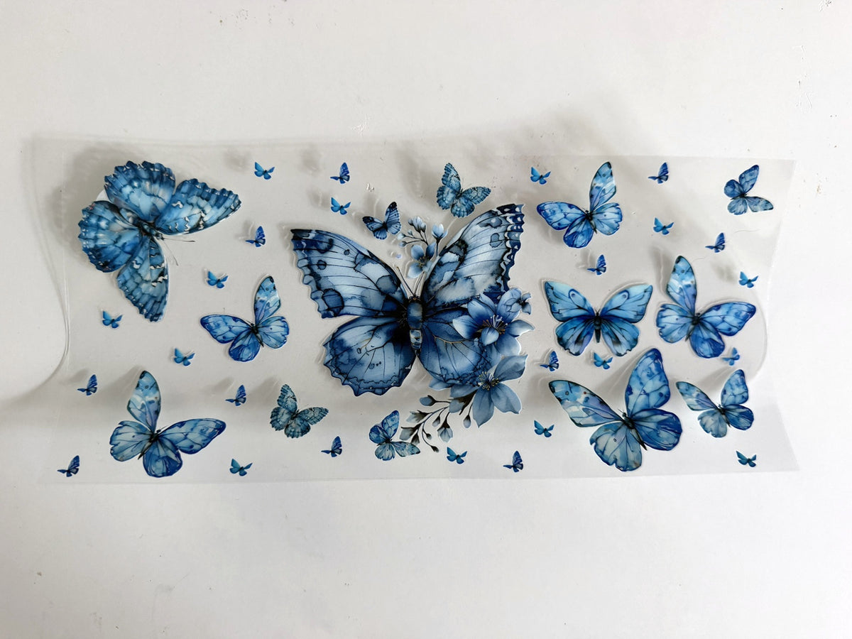 Blue Butterfly & Floral Collage UV DTF transfer sheet