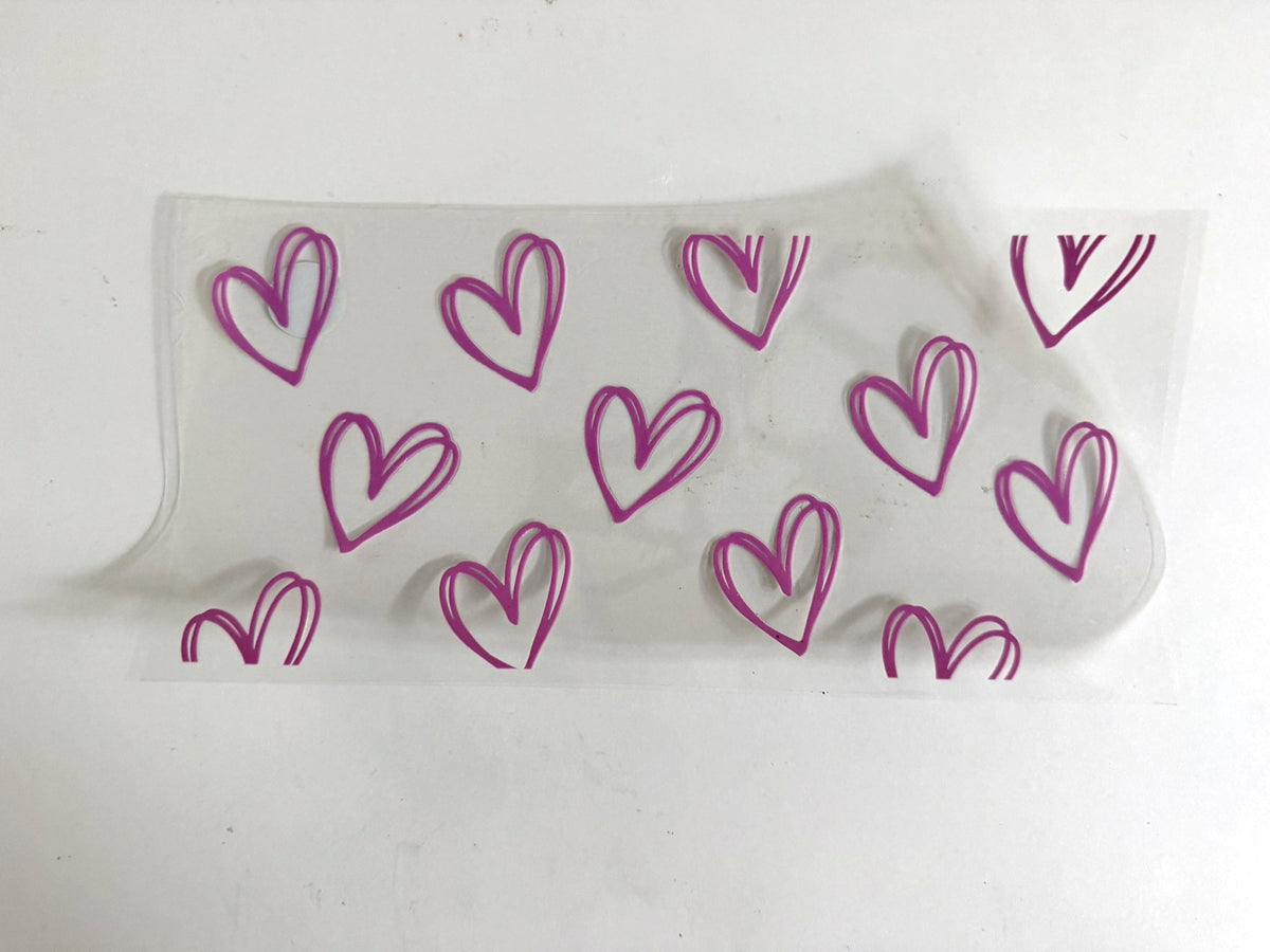 Pink Double-Line Heart Pattern UV DTF transfer sheet