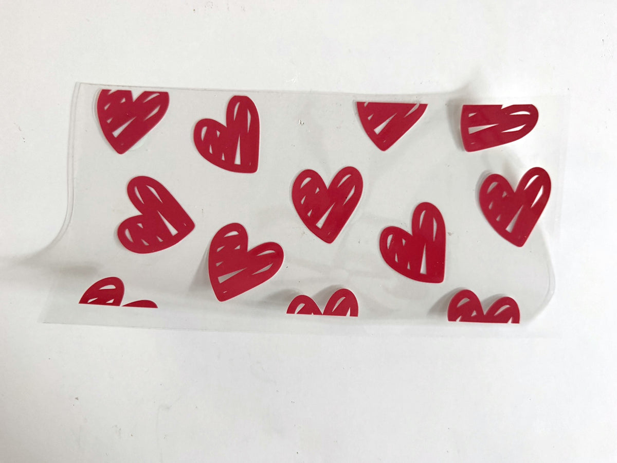 Red Scribble Heart Pattern UV DTF transfer sheet