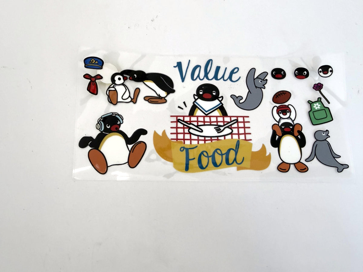 Penguin Friends, Value Food & Playful Accessories UV DTF transfer sheet