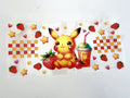 Pikachu Strawberries, Drink & Checkerboard UV DTF transfer sheet