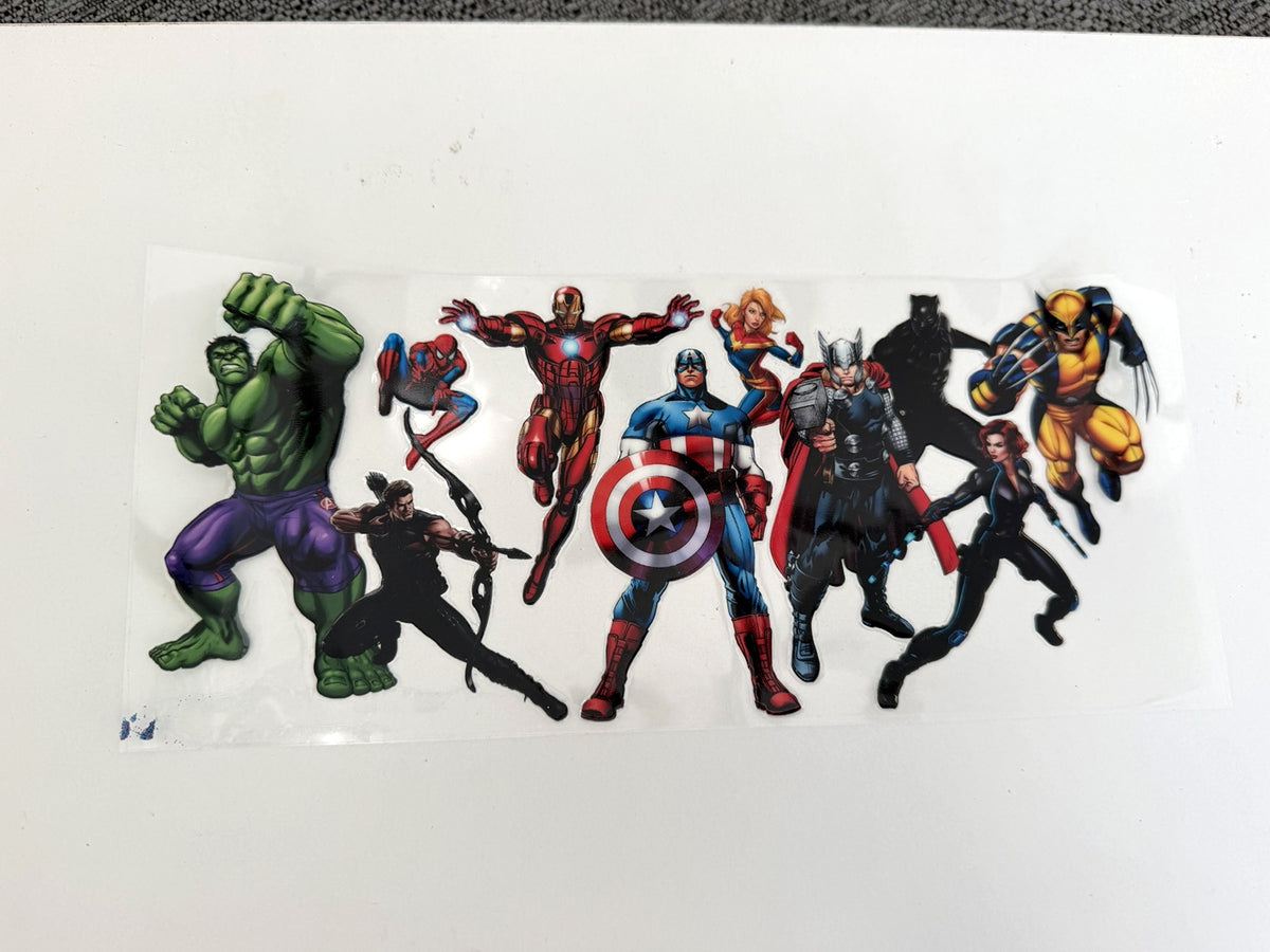 Marvel Superhero Action Lineup UV DTF transfer sheet
