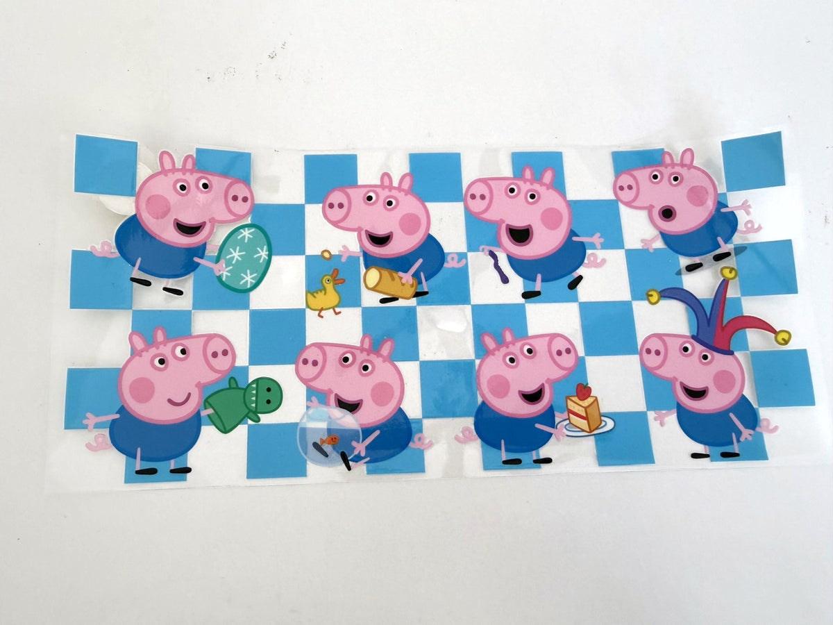 George Pig Blue Checkerboard Activities UV DTF transfer sheet