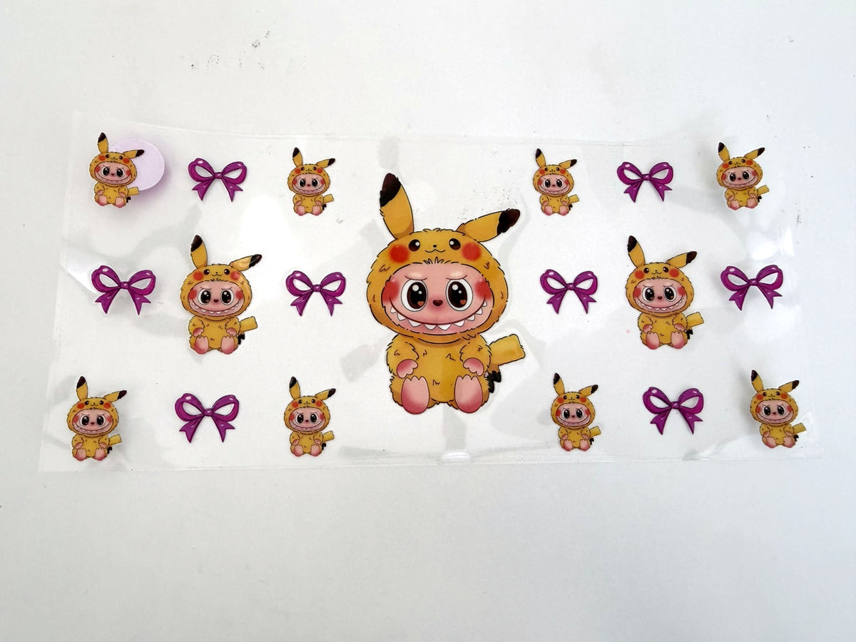 Pikachu-Costume Dolls & Purple Bows UV DTF transfer sheet