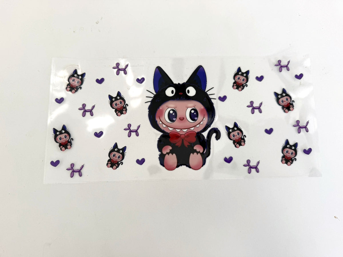 Black Cat Doll, Purple Hearts & Balloon Dogs UV DTF transfer sheet