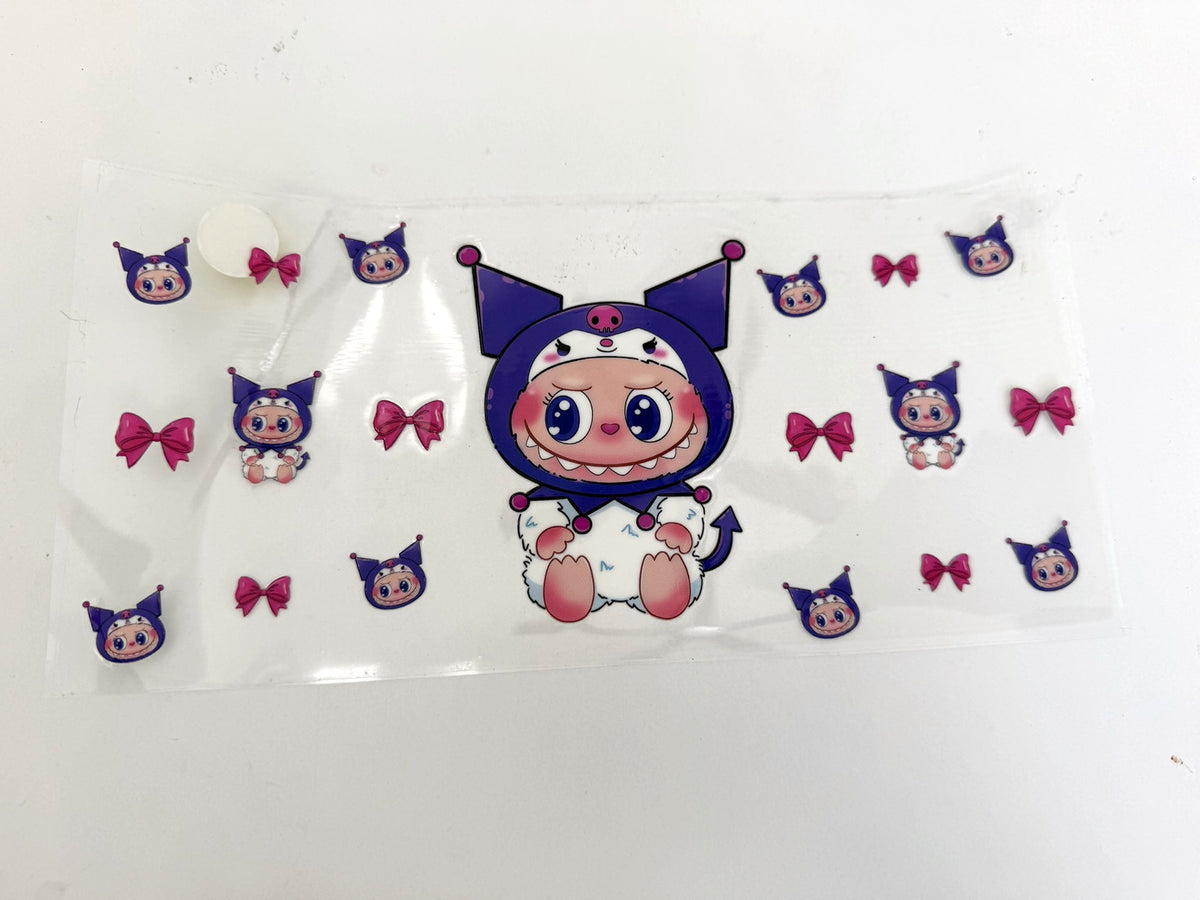 Purple Jester-Hood Doll & Pink Bows UV DTF transfer sheet