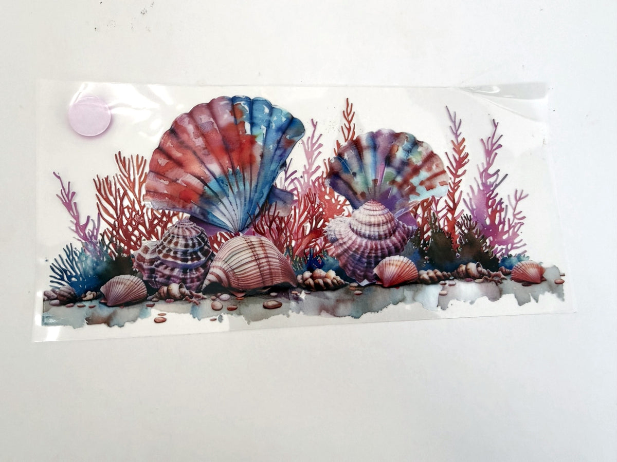 Watercolor Seashells & Coral Garden UV DTF transfer sheet