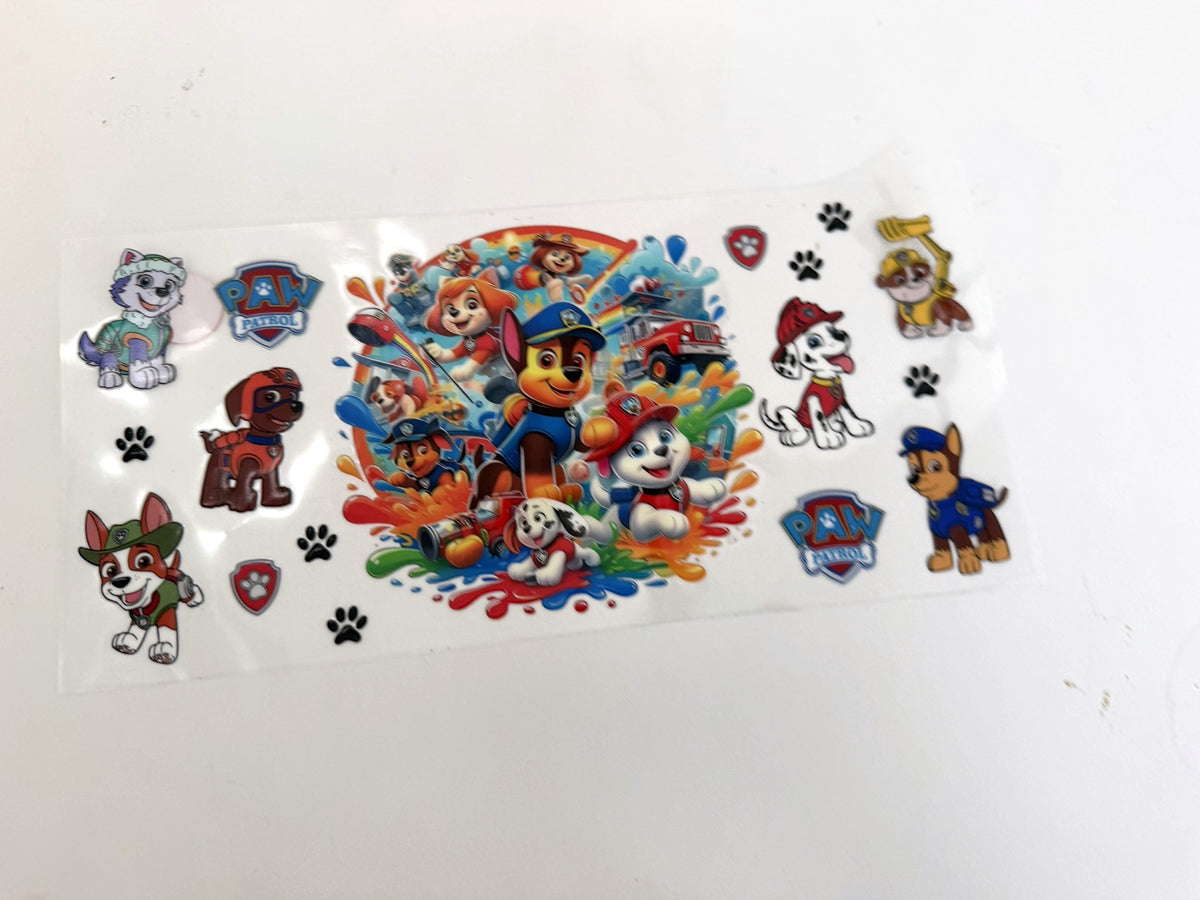 Paw Patrol Rainbow Paint-Splash Collage UV DTF transfer sheet