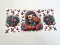 Hedgehog with Colorful Flowers & Butterflies UV DTF transfer sheet