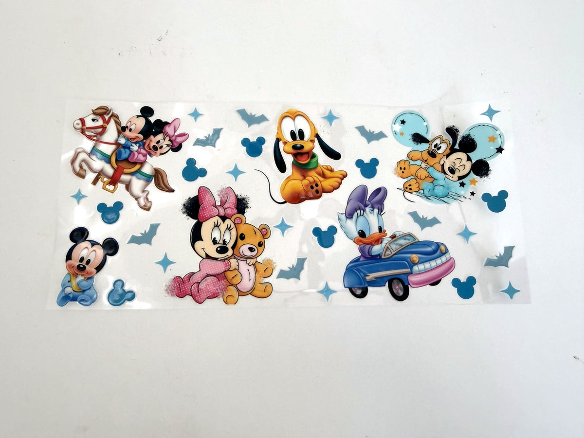 Baby Mickey & Friends with Blue Mouse-Ear Accents UV DTF transfer sheet