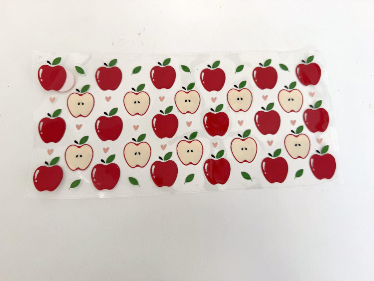 Red Apples, Apple Halves & Pink Hearts UV DTF transfer sheet