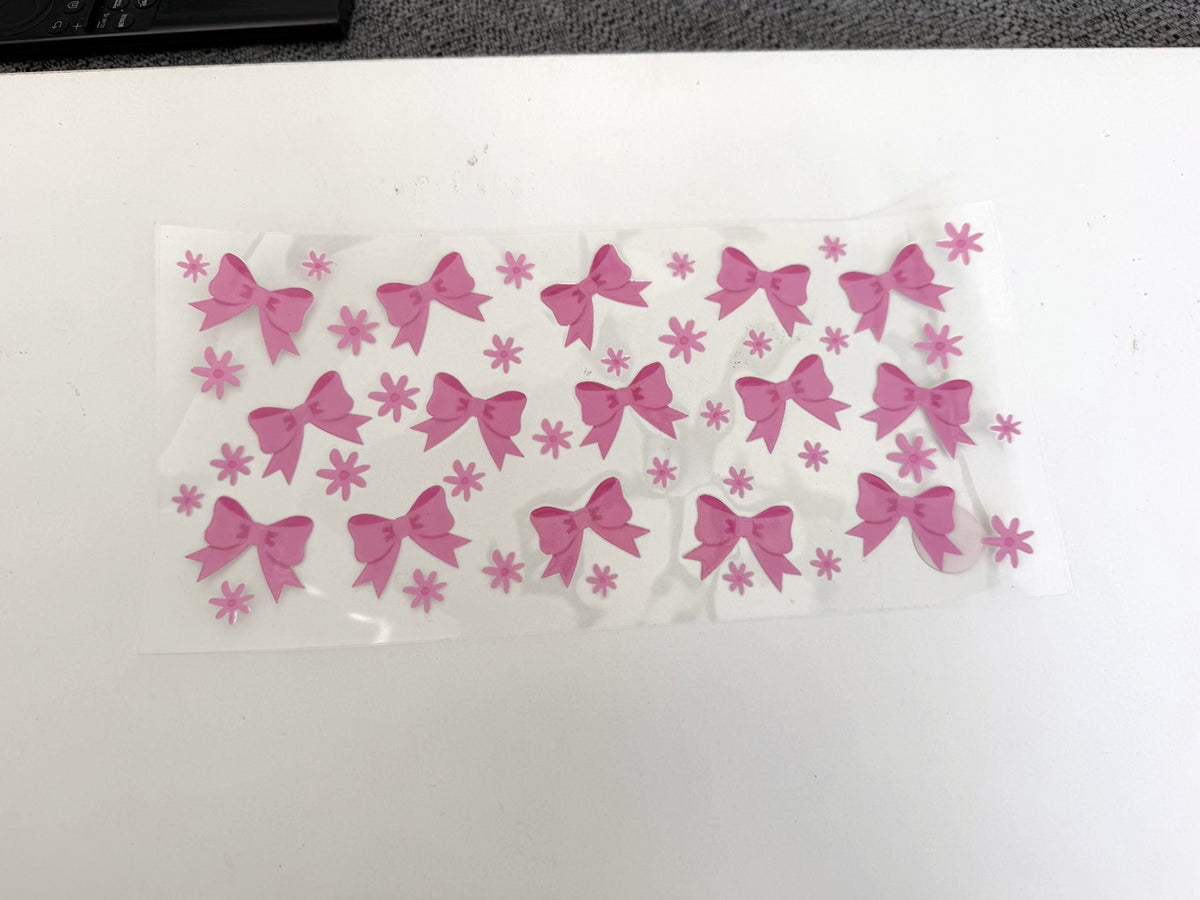 Pink Ribbon Bows & Daisy Repeat Pattern UV DTF transfer sheet