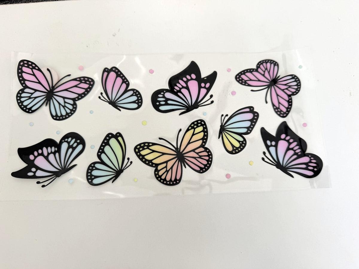 Pastel Gradient Butterflies & Tiny Dots UV DTF transfer sheet
