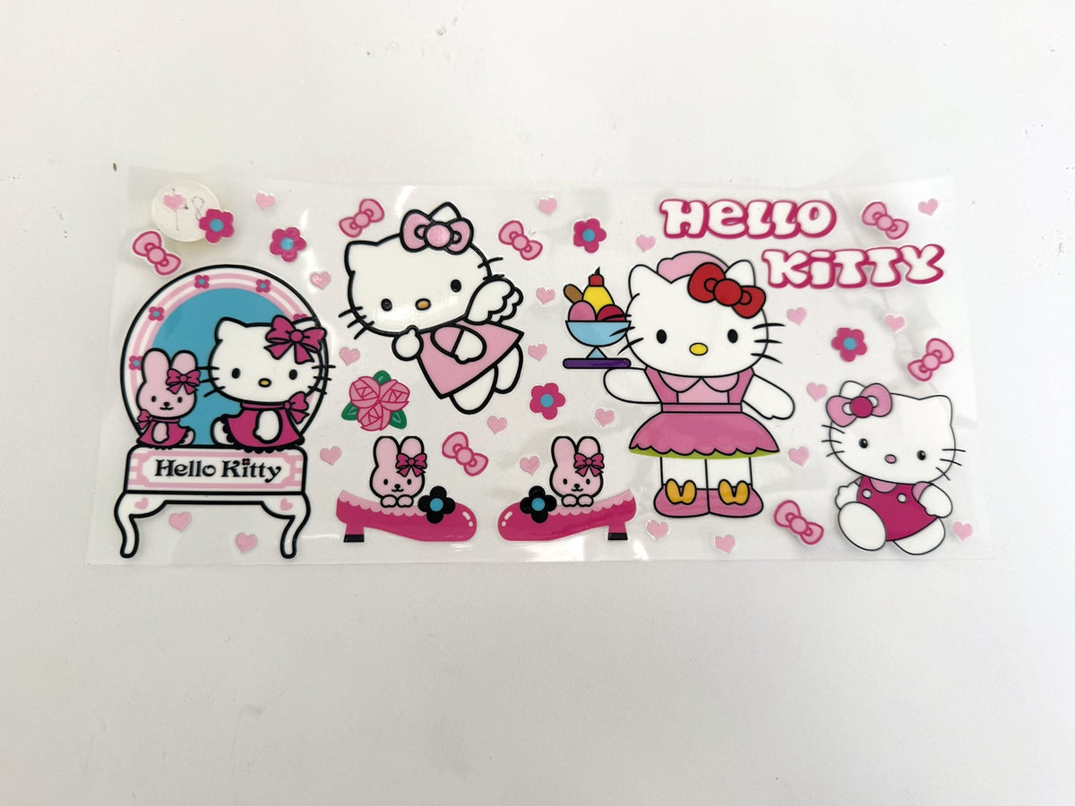 Hello Kitty Pink Character Collage, Flowers & Bows UV DTF transfer sheet