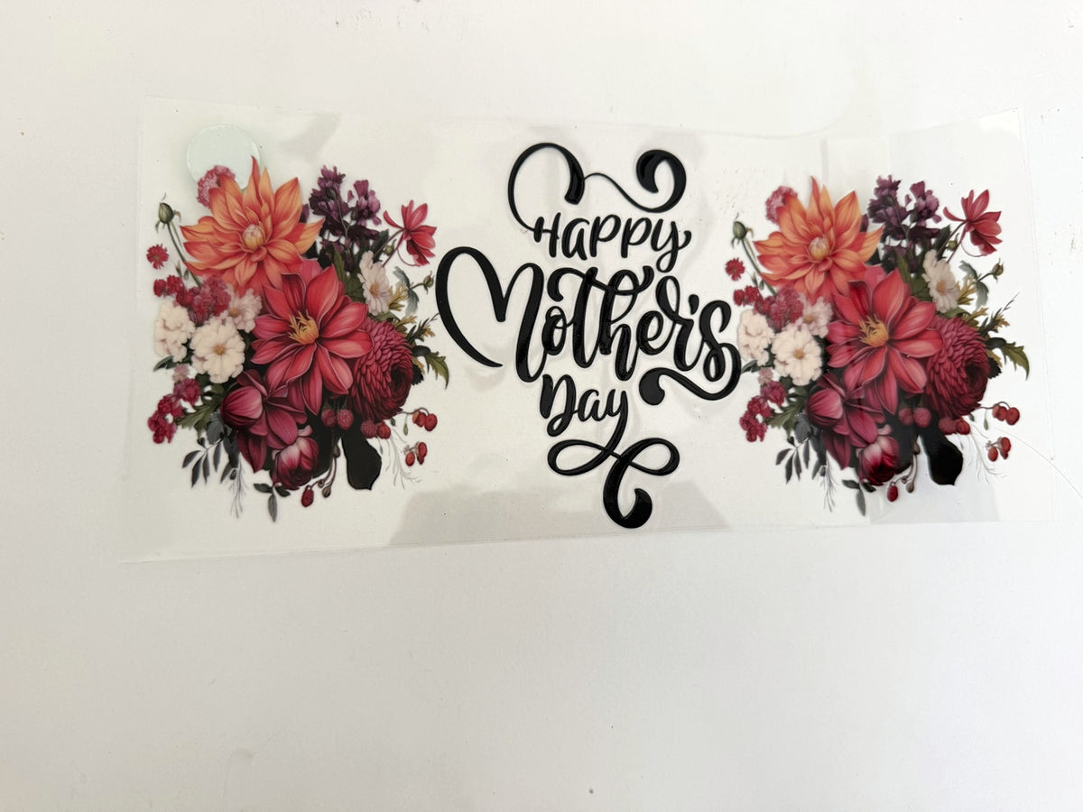 Happy Mother's Day Script & Rich Floral Bouquets UV DTF transfer sheet