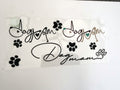 Dog Mom Script & Black Paw Prints UV DTF transfer sheet