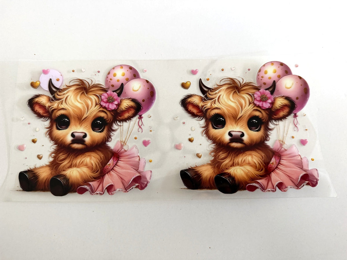 Baby Highland Cow, Pink Tutu & Balloons