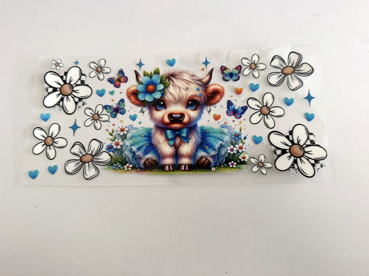 Baby Highland Cow, Blue Tutu & Daisies