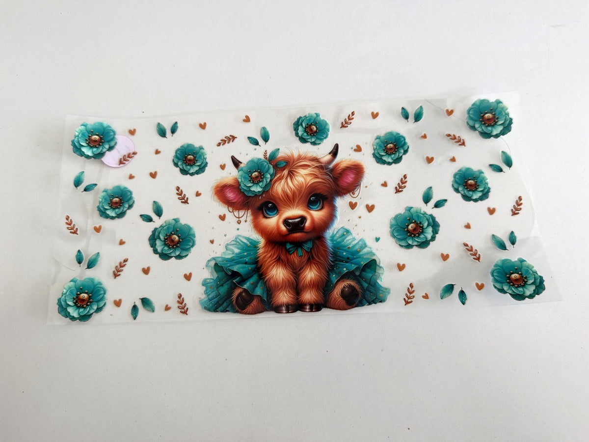 Baby Highland Cow & Teal Flower Pattern
