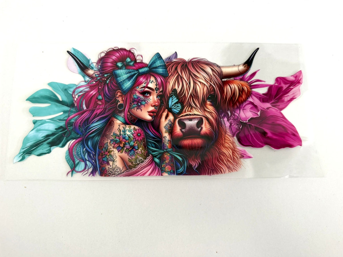 Colorful Tattooed Woman & Highland Cow